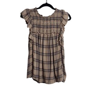 BEACHLUNCHLOUNGE Checkered Plaid Ruffle Sleeve Smocked Tank Blouse Size Small